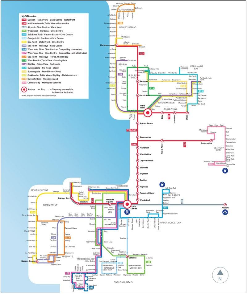 ਕੇਪ ਟਾਉਨ myciti ਬੱਸ ਰਸਤਾ ਦਾ ਨਕਸ਼ਾ
