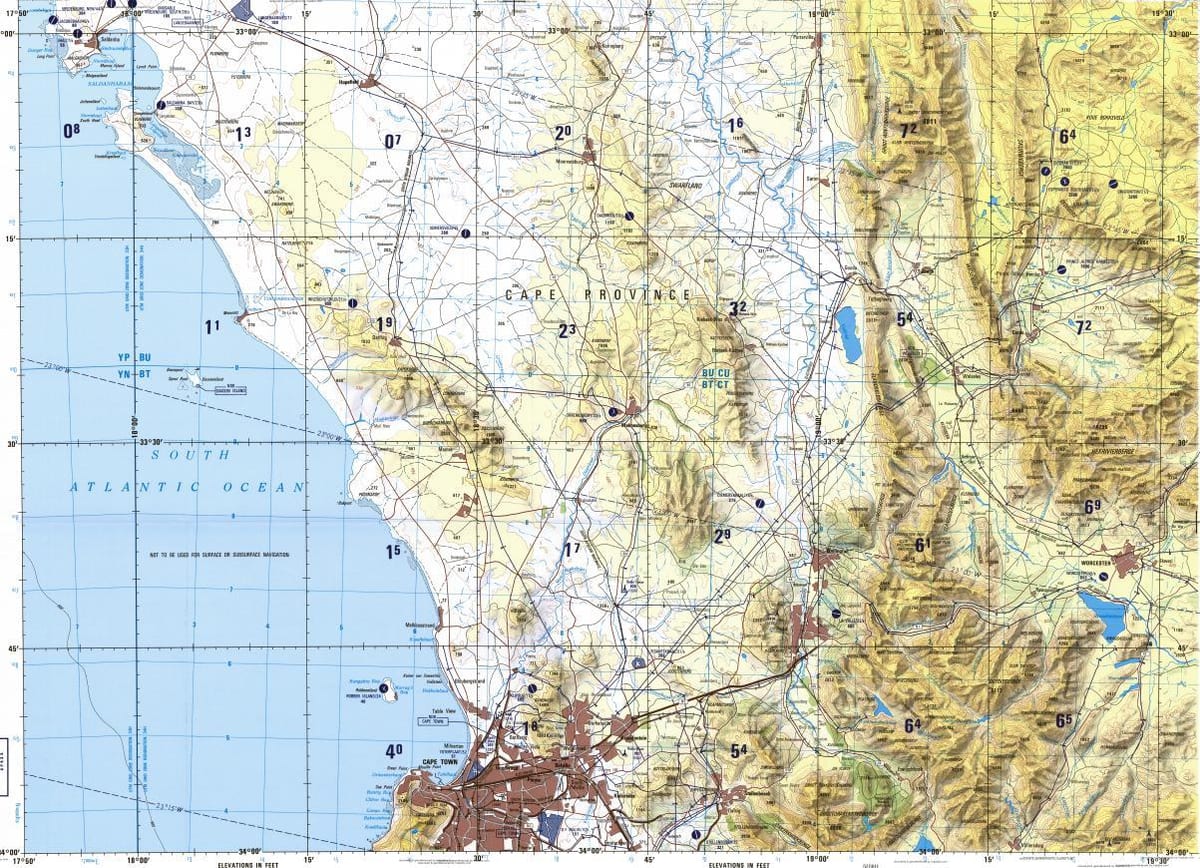 ਕੇਪ ਟਾਉਨ topographic ਨਕਸ਼ਾ