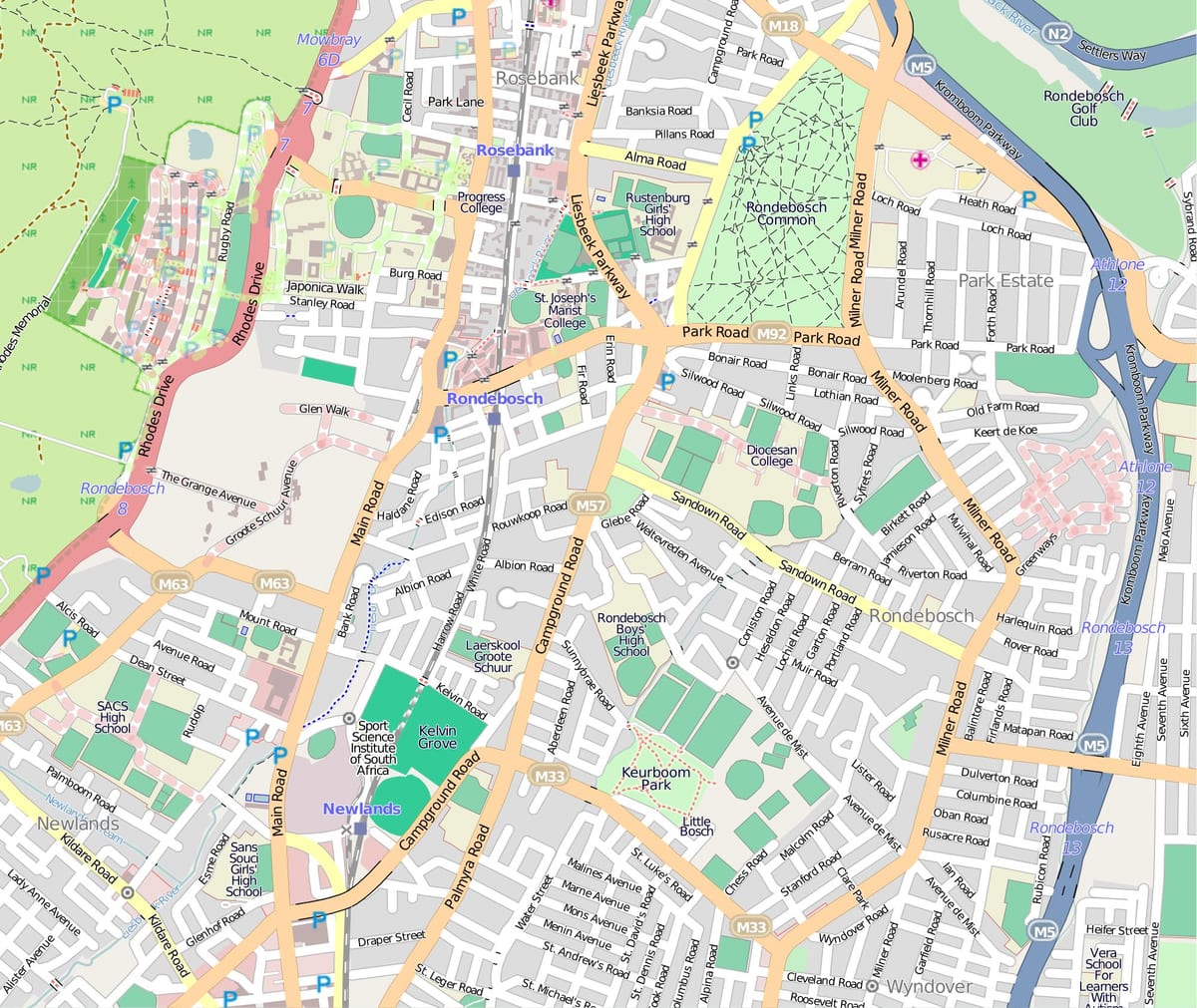 ਨਕਸ਼ਾ ਦੇ rondebosch ਕੇਪ ਟਾਉਨ