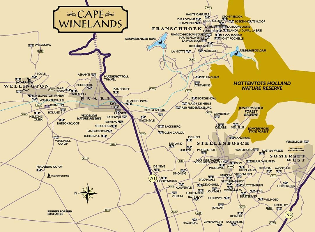 ਨਕਸ਼ਾ ਦੇ winelands ਕੇਪ ਟਾਉਨ